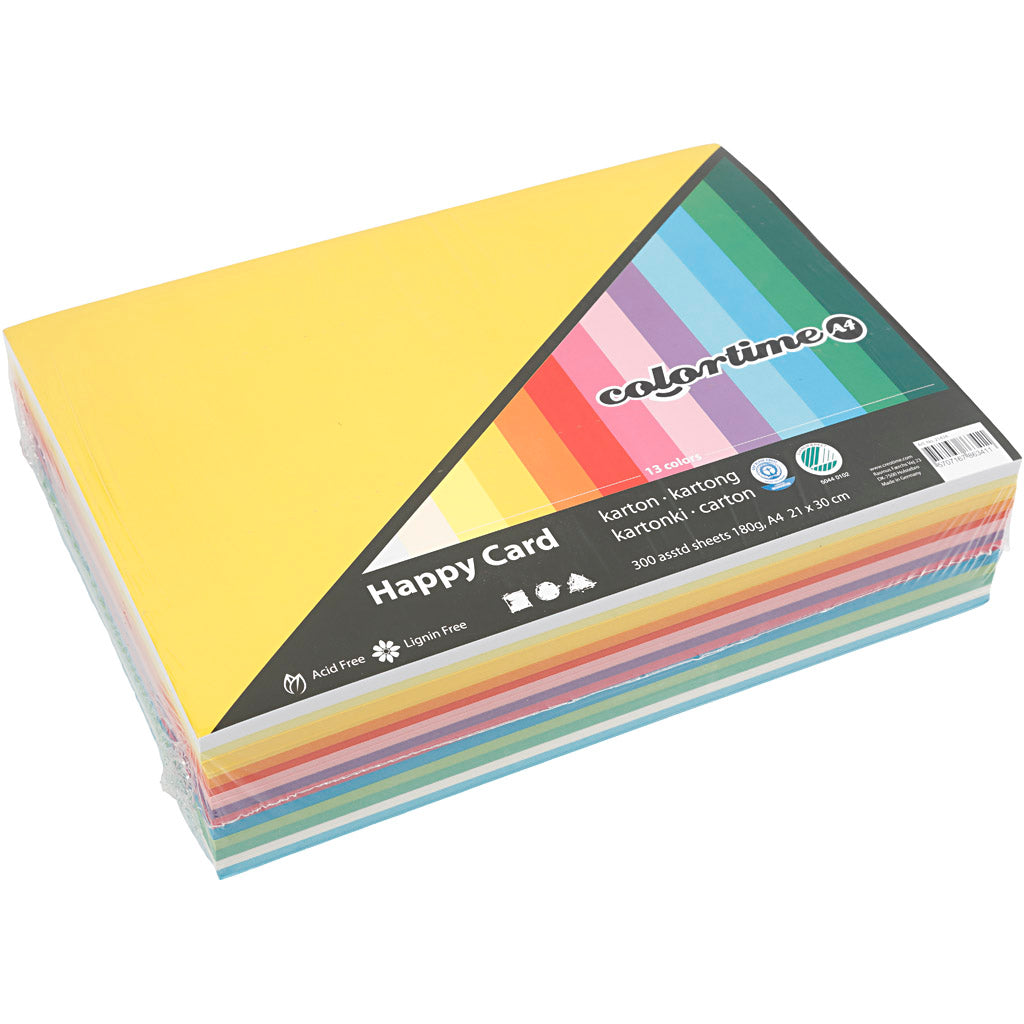 Creativ Company Spring Cardstock, A4, Blattgröße 210 x 297 mm, 180 g/m², verschiedene Farben, 300 Blatt, 1 Karton