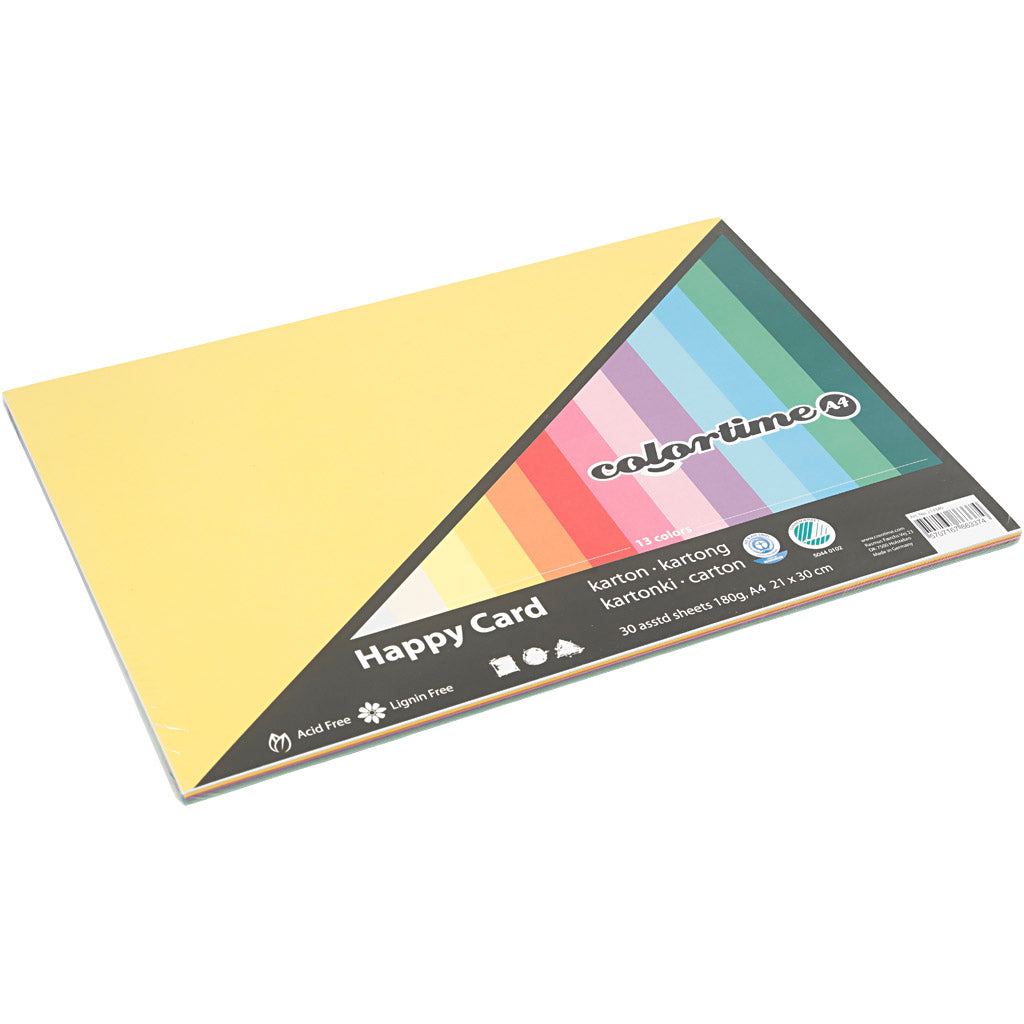 Creativ Company Spring Cardstock, A4, Blattgröße 210 x 297 mm, 180 g/m², verschiedene Farben, 30 Blatt, 1 Karton