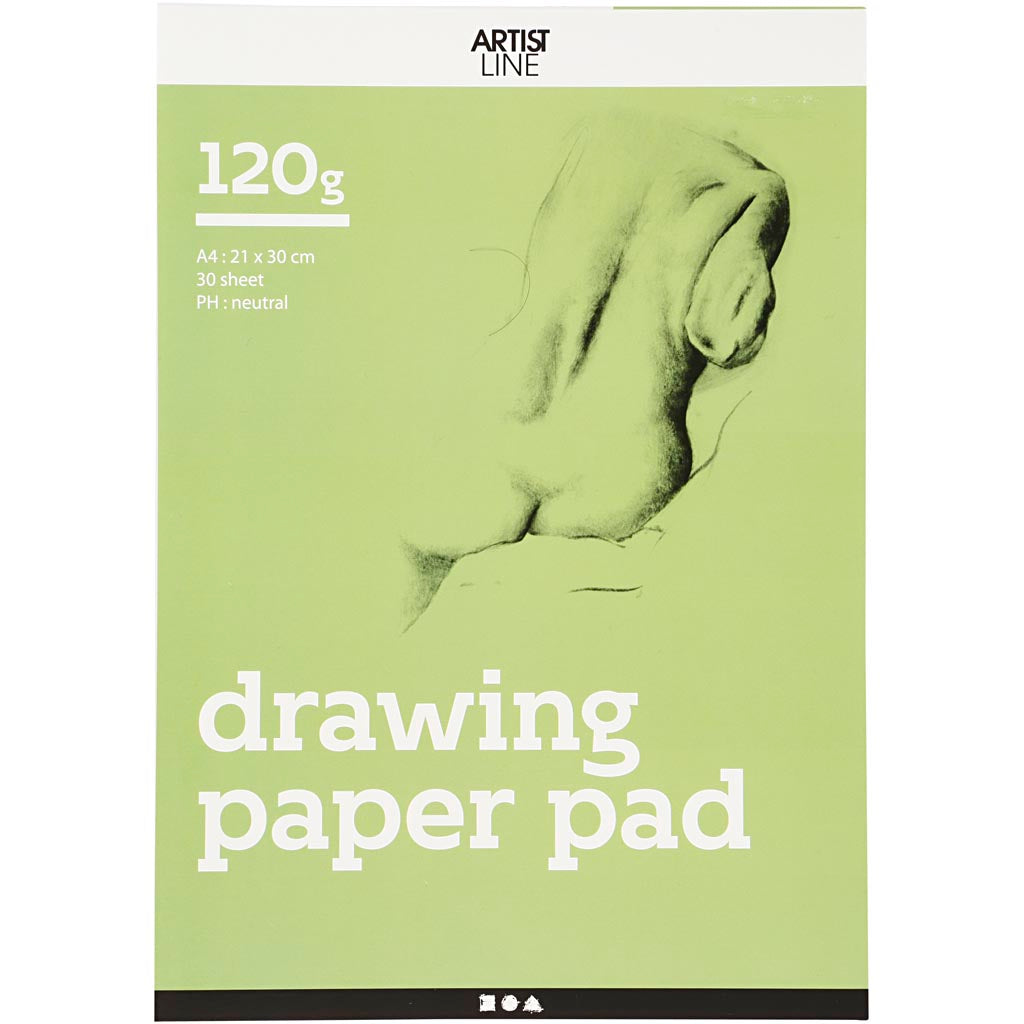 Zeichenbrett der Firma Creativ Company, A4, Blattgröße 210 x 297 mm, 120 g/m², weiß, 30 Blatt, 1 Stück