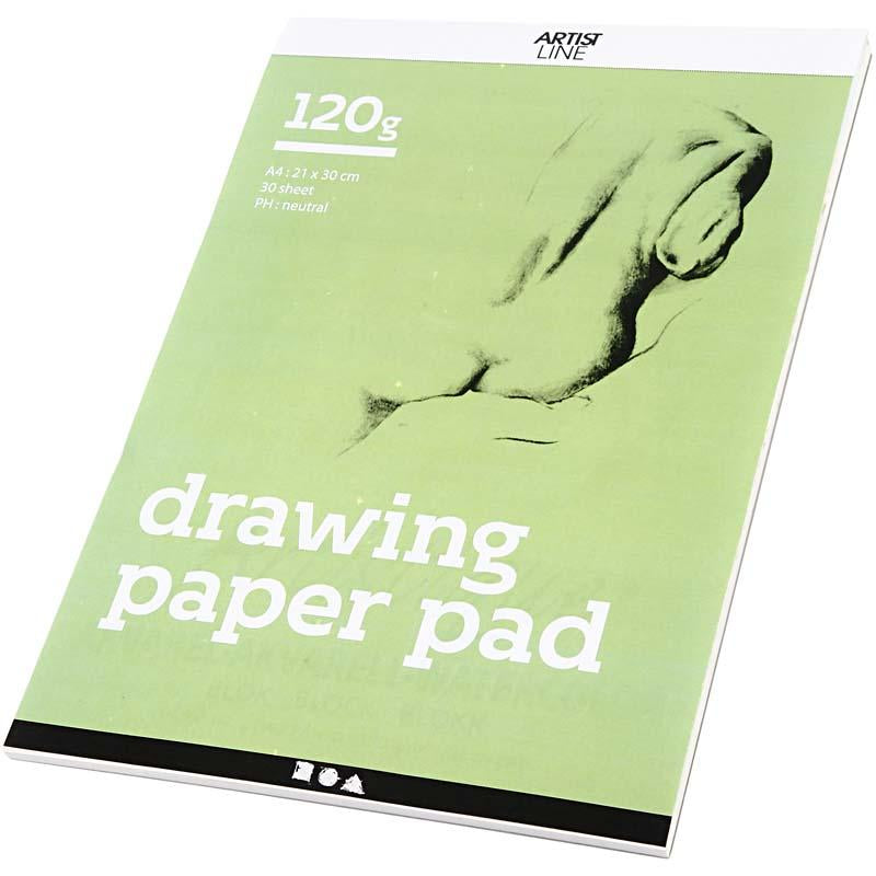 Zeichenbrett der Firma Creativ Company, A4, Blattgröße 210 x 297 mm, 120 g/m², weiß, 30 Blatt, 1 Stück