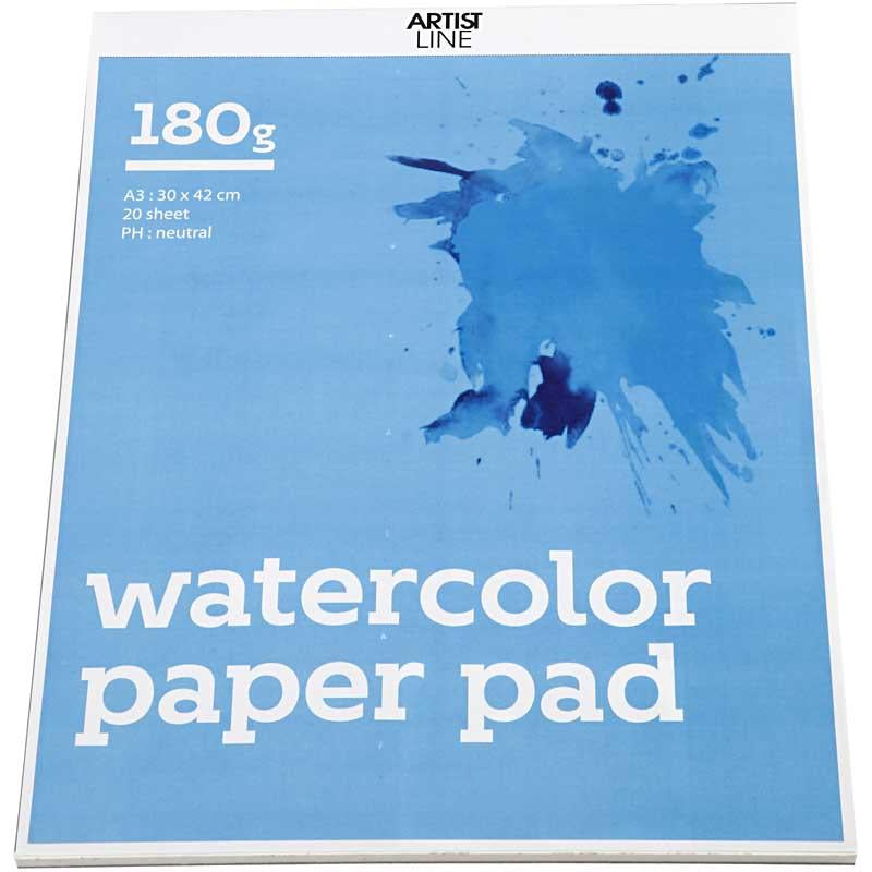 Creativ company aquarelblok, a3, vel 297x420 mm, 180 gr, wit, 20 vel 1 stuk
