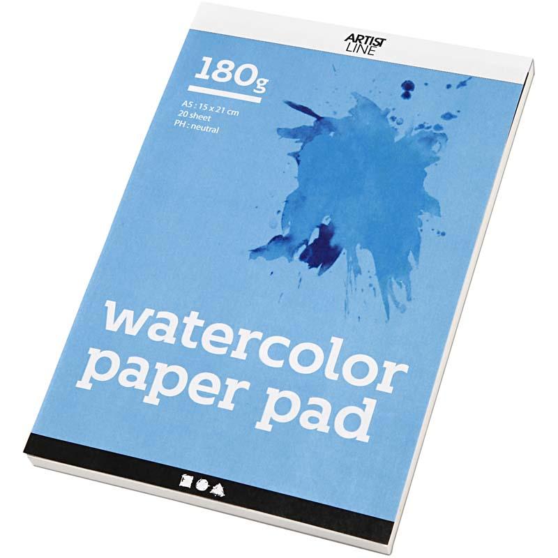 Creativ company aquarelblok, a5, vel 148x210 mm, 180 gr, wit, 20 vel 1 stuk