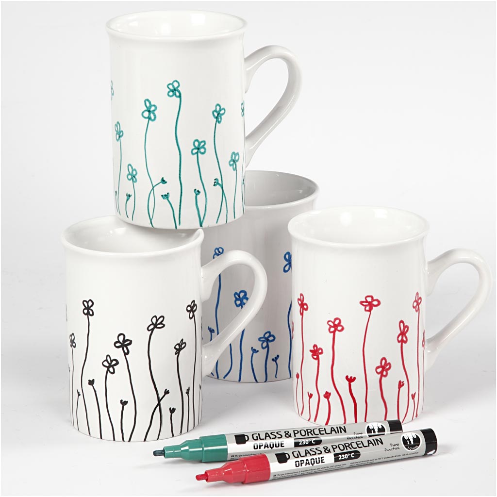 Creativ Company Glas porseleinstiften lijndikte 1,2 mm semi dekkend zwart blauw groen rood 4 stuks 1 doos