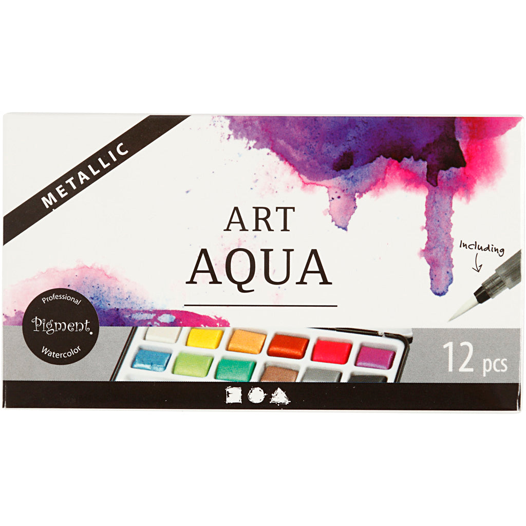 Pigment art art aqua aquarelverf metallic, 12 kleuren