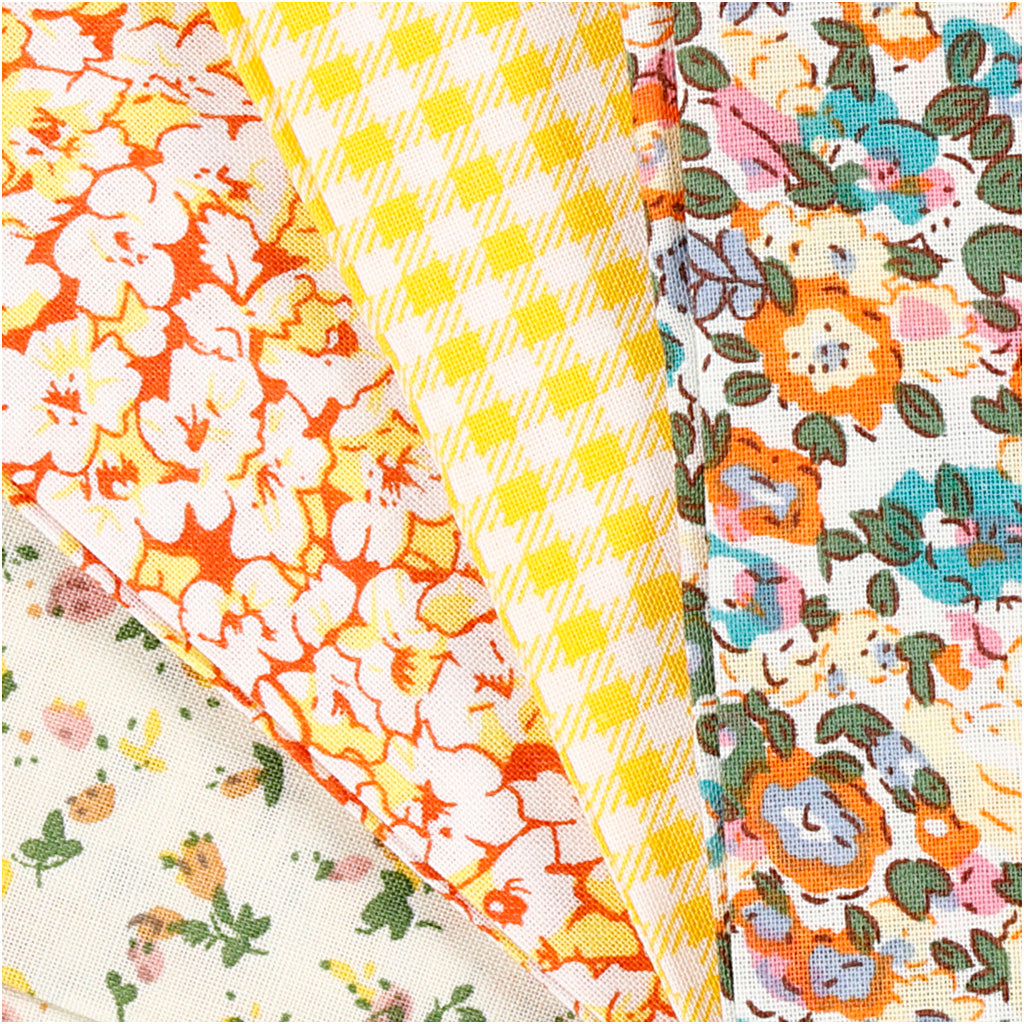 Creativ Company Patchworkstoff gelb 45x55cm, 4 Stück.