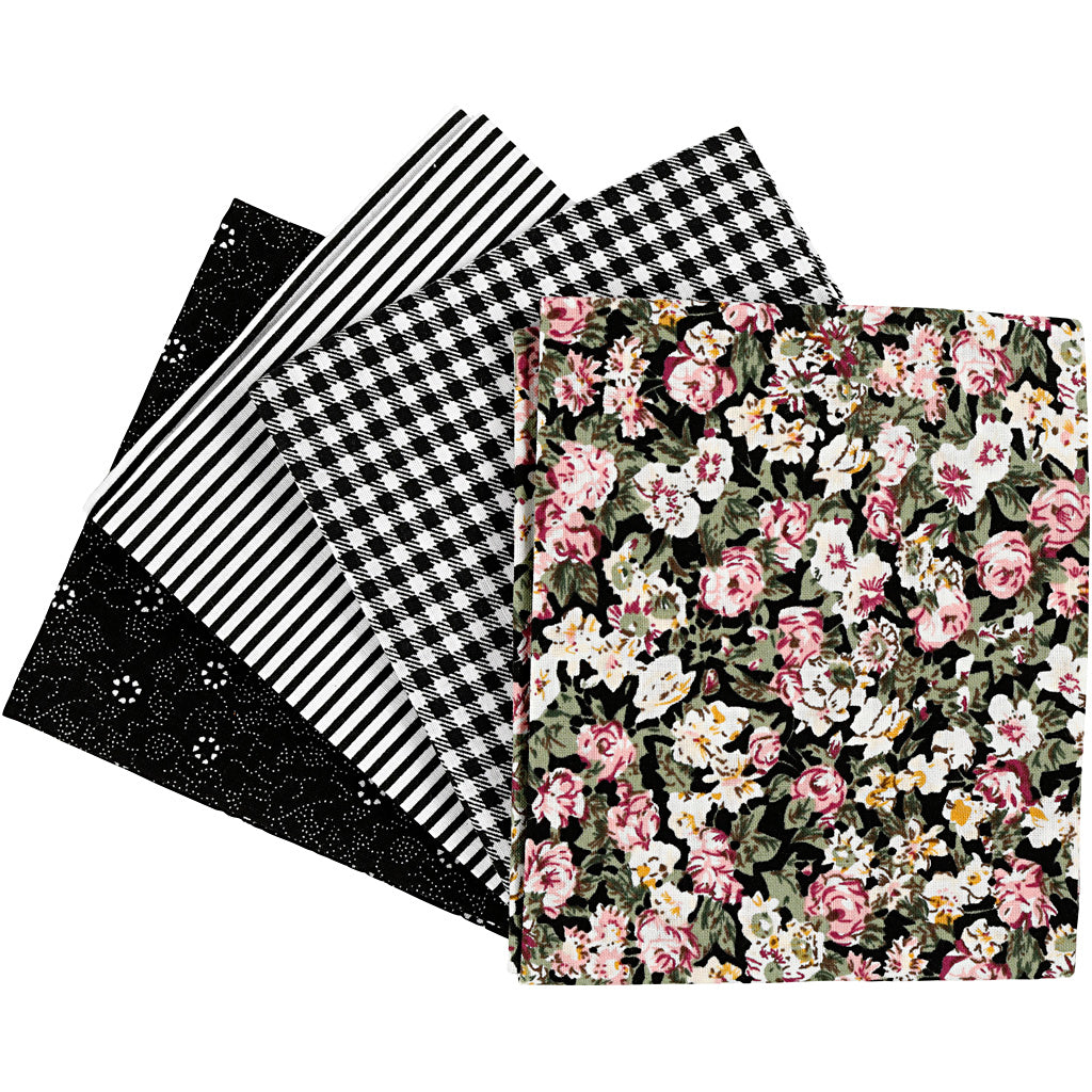 Patchworkstoff Schwarz 45x55cm, 4 Stück.