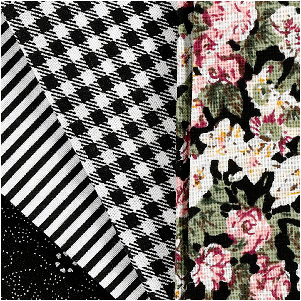 Patchworkstoff Schwarz 45x55cm, 4 Stück.