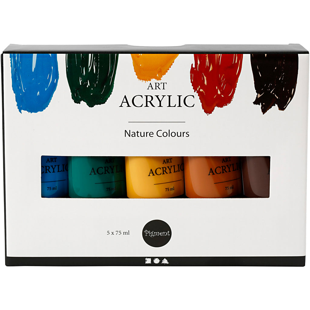 Creativ Company Pigment-Acrylfarbe, Naturfarben, 5 x 75 ml