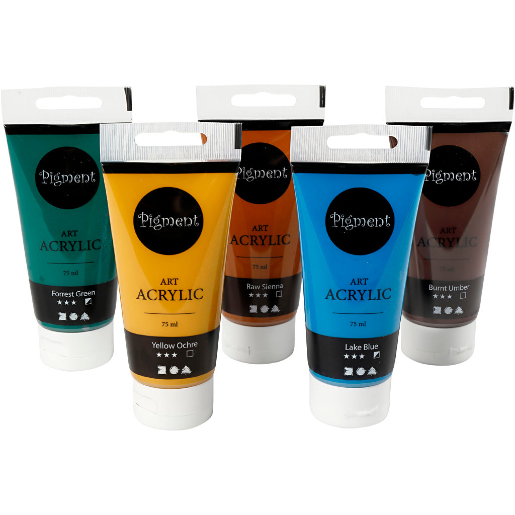 Creativ Company Pigment-Acrylfarbe, Naturfarben, 5 x 75 ml