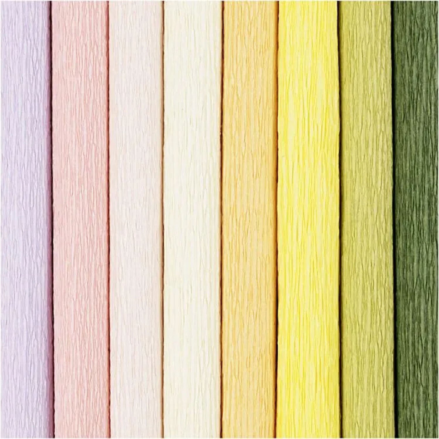 Creativ Company Krepppapier, Blattgröße 25 x 60 cm, Kreppanteil: 180 %, 105 g/m², Pastellfarben, 8 Blatt pro Karton