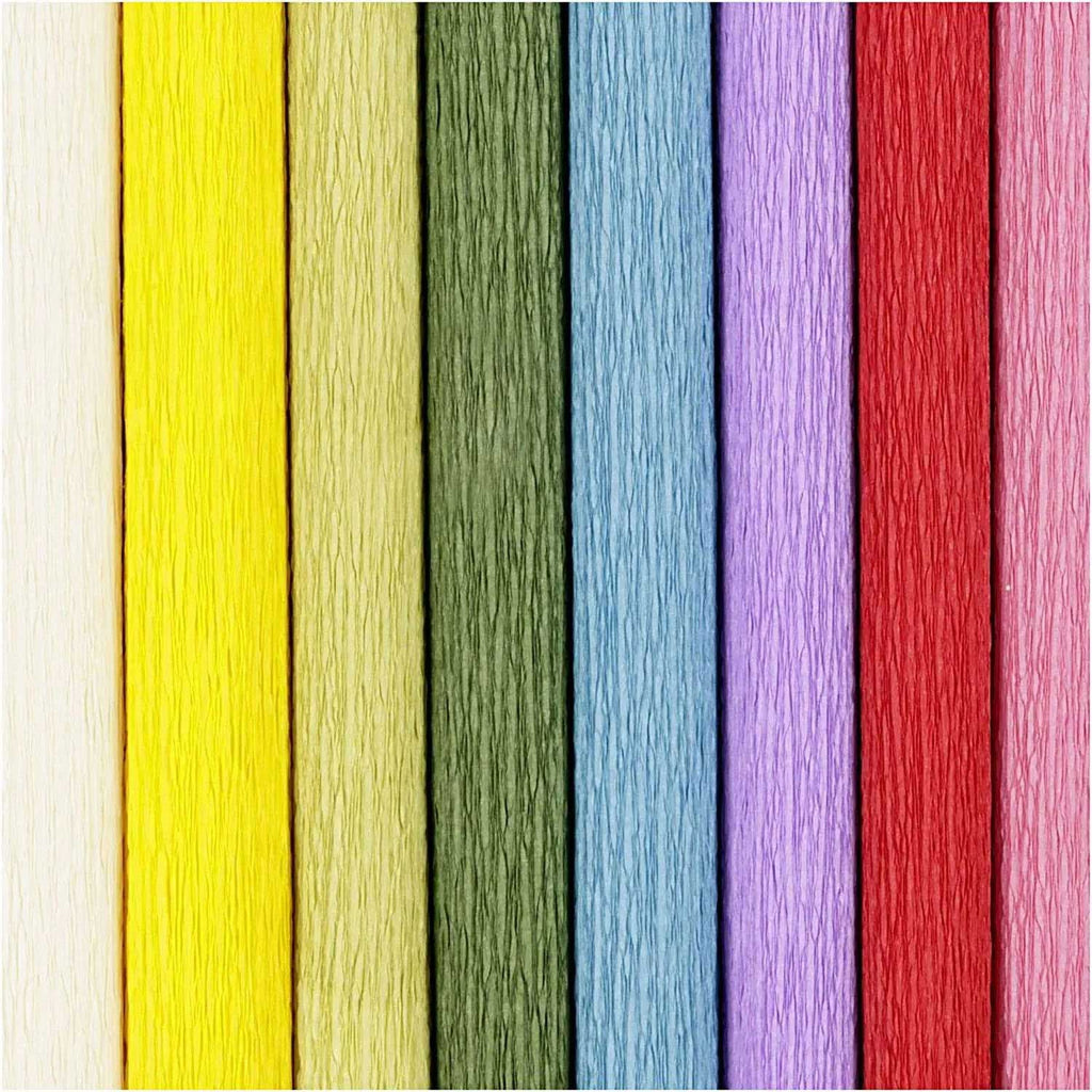 Creativ company crêpepapier, vel 25x60 cm, crêpe-verhouding: 180%, 105 gr, standaardkleuren, 8 vel 1 doos