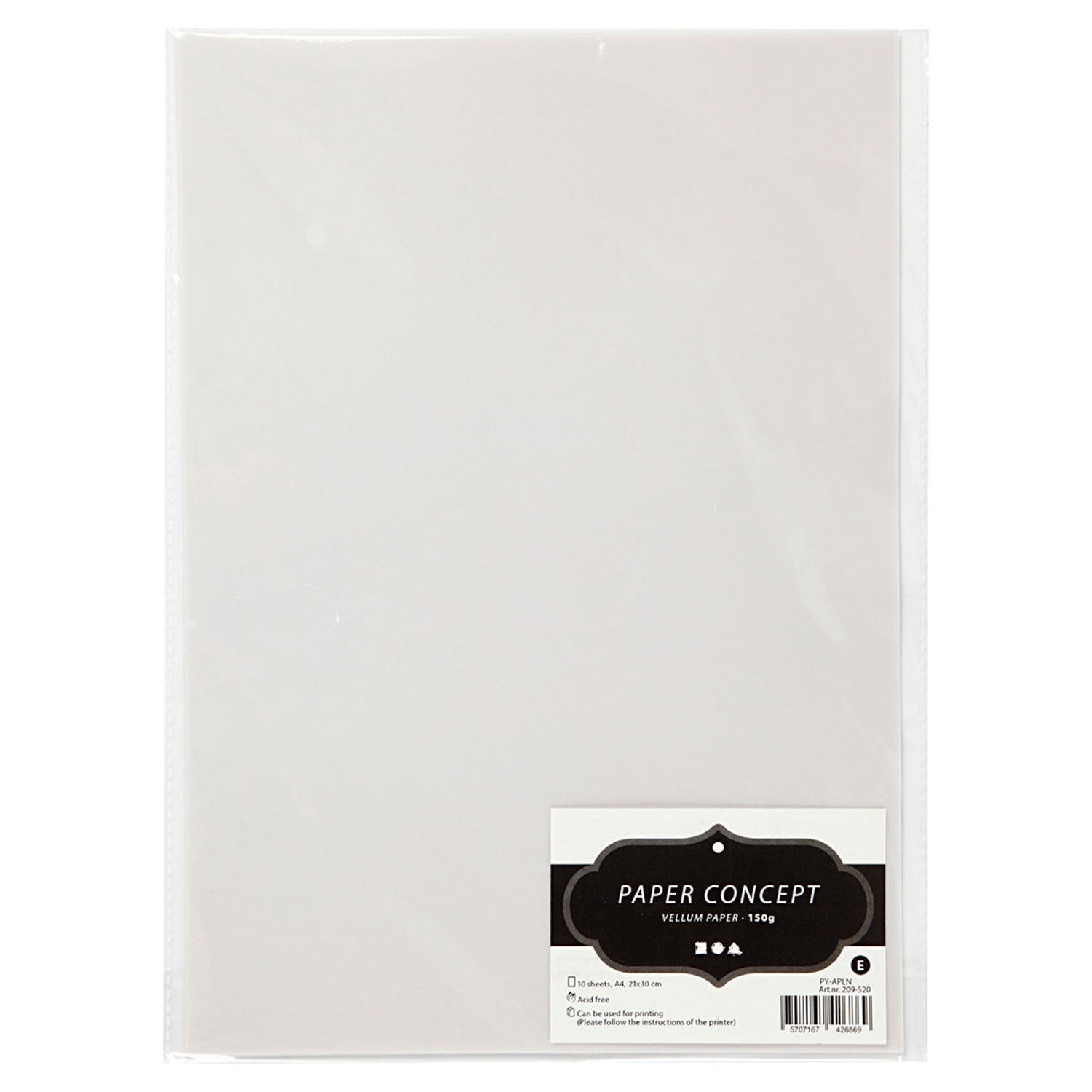 Creativ company vellumpapier, a4, vel 210x297 mm, 150 gr, lichtgrijs, 10 vel 1 doos