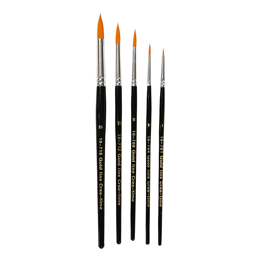 Creativ company gold line penselen, afm 1+4+8+12+18, l: 17-19 cm, b: 1-7 mm, rond, 5 stuk 1 doos