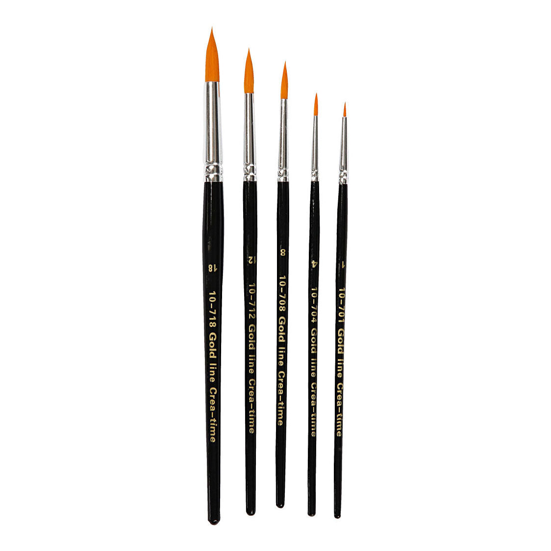 Creativ company gold line penselen, afm 1+4+8+12+18, l: 17-19 cm, b: 1-7 mm, rond, 5 stuk 1 doos
