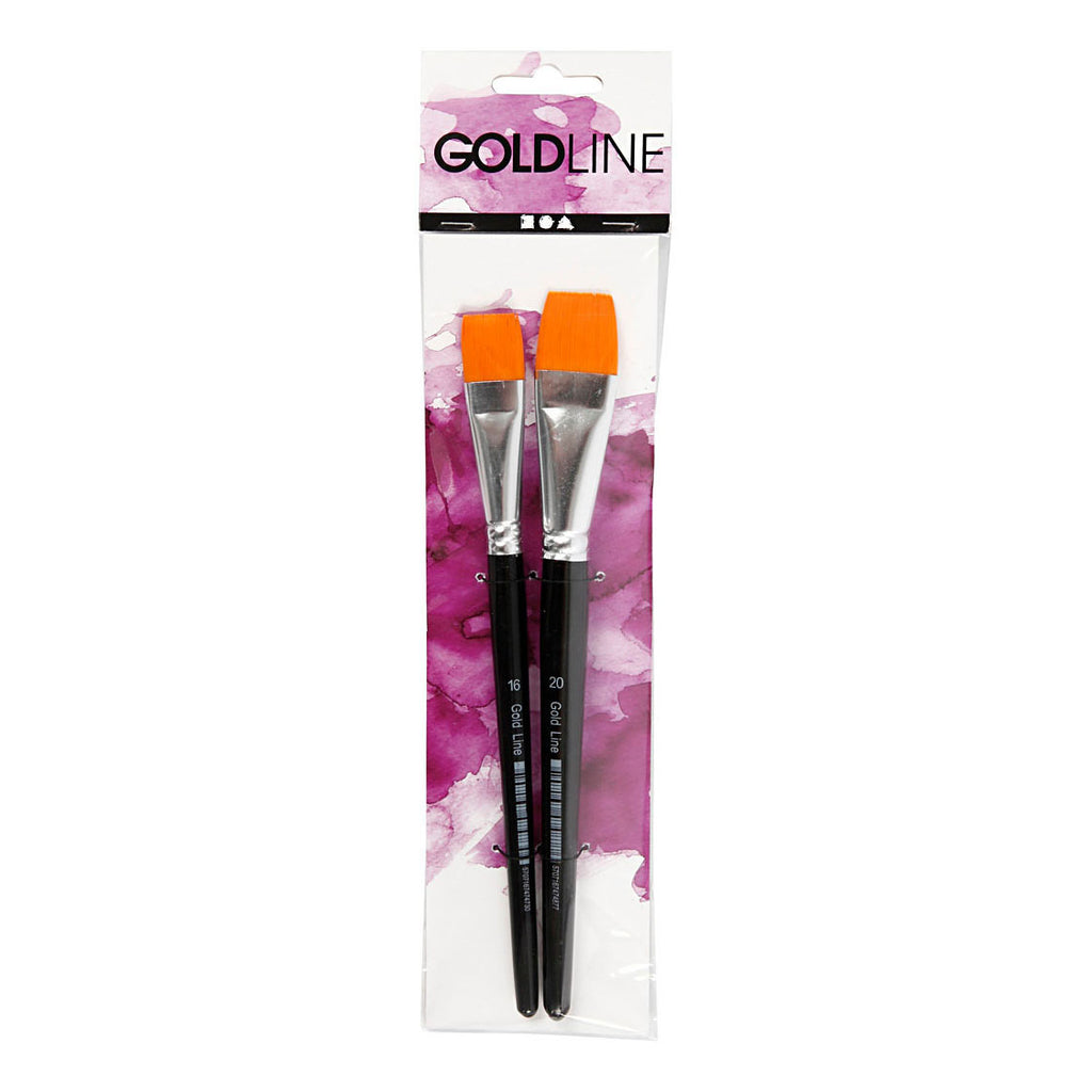 Creativ Company Gold Line Pinsel, Größe 16+20, Länge: 19–20 cm, Breite: 17–24 mm, flach, 2 Stück pro Packung