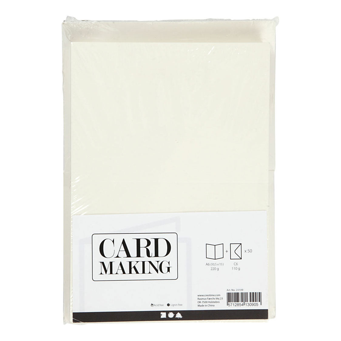 Creativ company kaarten en enveloppen, afmeting kaart 10,5x15 cm, afmeting envelop 11,5x16,5 cm, 110+220 gr, off-white, 50 set 1 doos