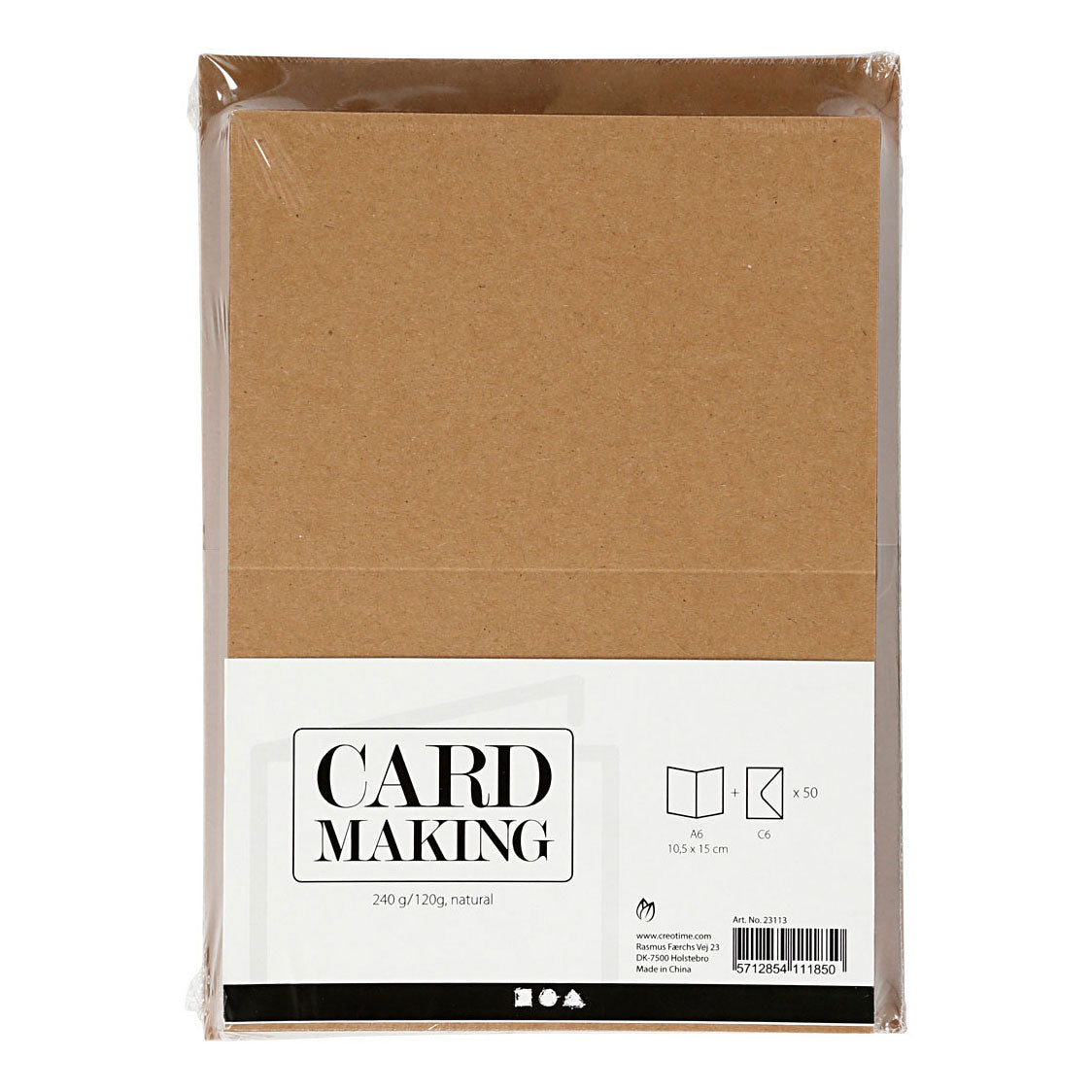 Creativ company kaarten en enveloppen, afmeting kaart 10,5x15 cm, afmeting envelop 11,5x16,5 cm, 120+240 gr, naturel, 50 set 1 doos
