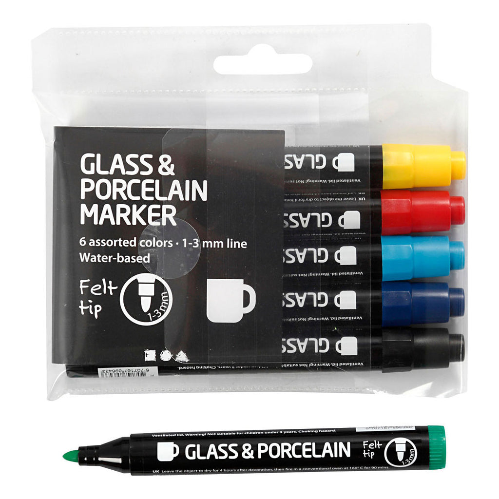 Creativ Company Glas- und Porzellanmarker, 6 Stück.
