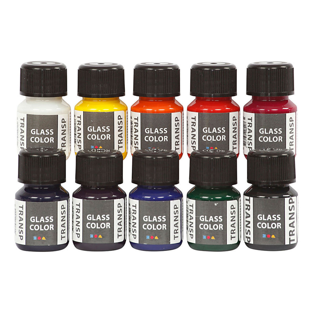 Creativ Company Glasfarbe, transparente Glasfarbe, 10 x 30 ml
