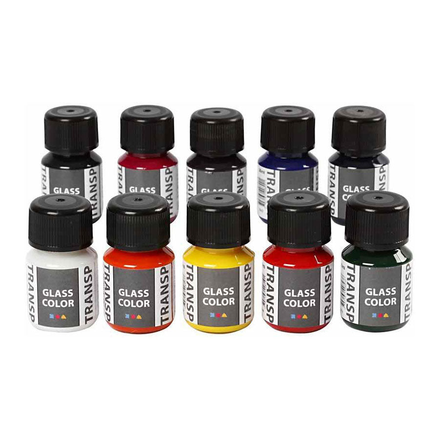 Creativ Company Glasfarbe, transparente Glasfarbe, 10 x 30 ml