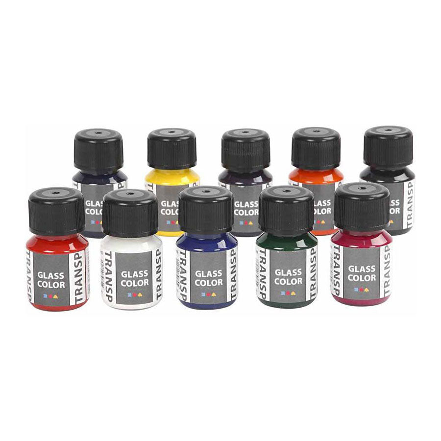 Creativ Company Glasfarbe, transparente Glasfarbe, 10 x 30 ml