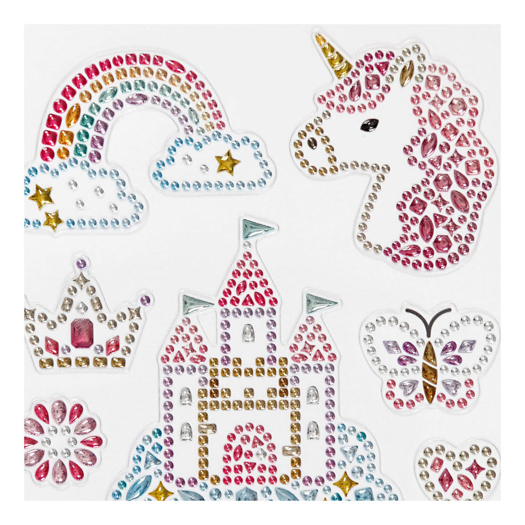 Creativ company diamond stickers - unicorn motief - magische stickers - zelfklevende strass glitter stickers - feestelijke luxe versiering - creatieve plakdiamant stickers - 1 vel