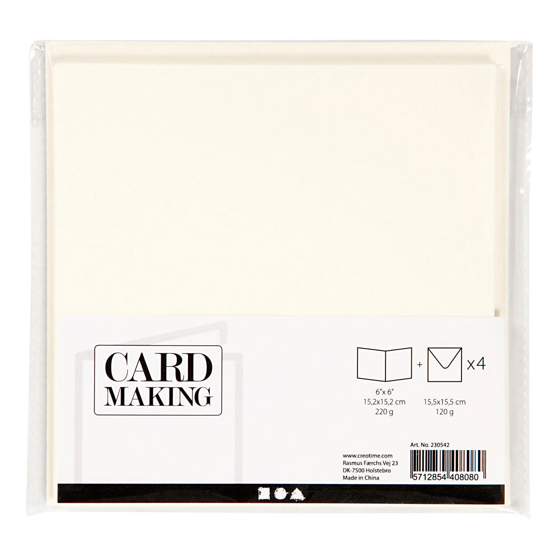 Kaarten en enveloppen, afmeting kaart 15,2x15,2 cm, afmeting envelop 16x16 cm, 220 gr, off-white, 4 set 1 doos