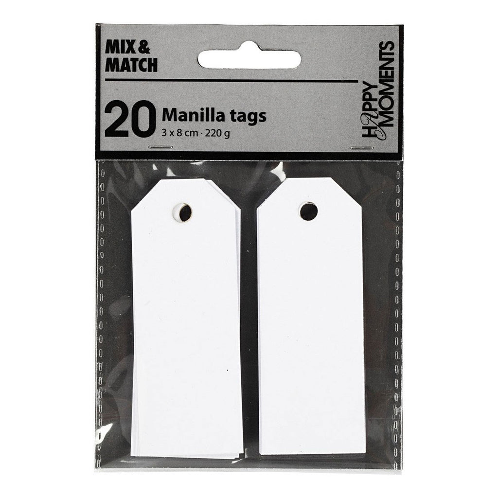Creativ Company Manila-Etiketten, Größe 3 x 8 cm, 220 g, weiß, 20 Stück pro Packung