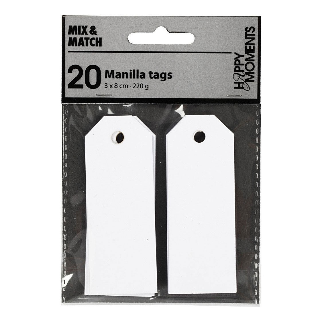 Creativ Company Manila-Etiketten, Größe 3 x 8 cm, 220 g, weiß, 20 Stück pro Packung