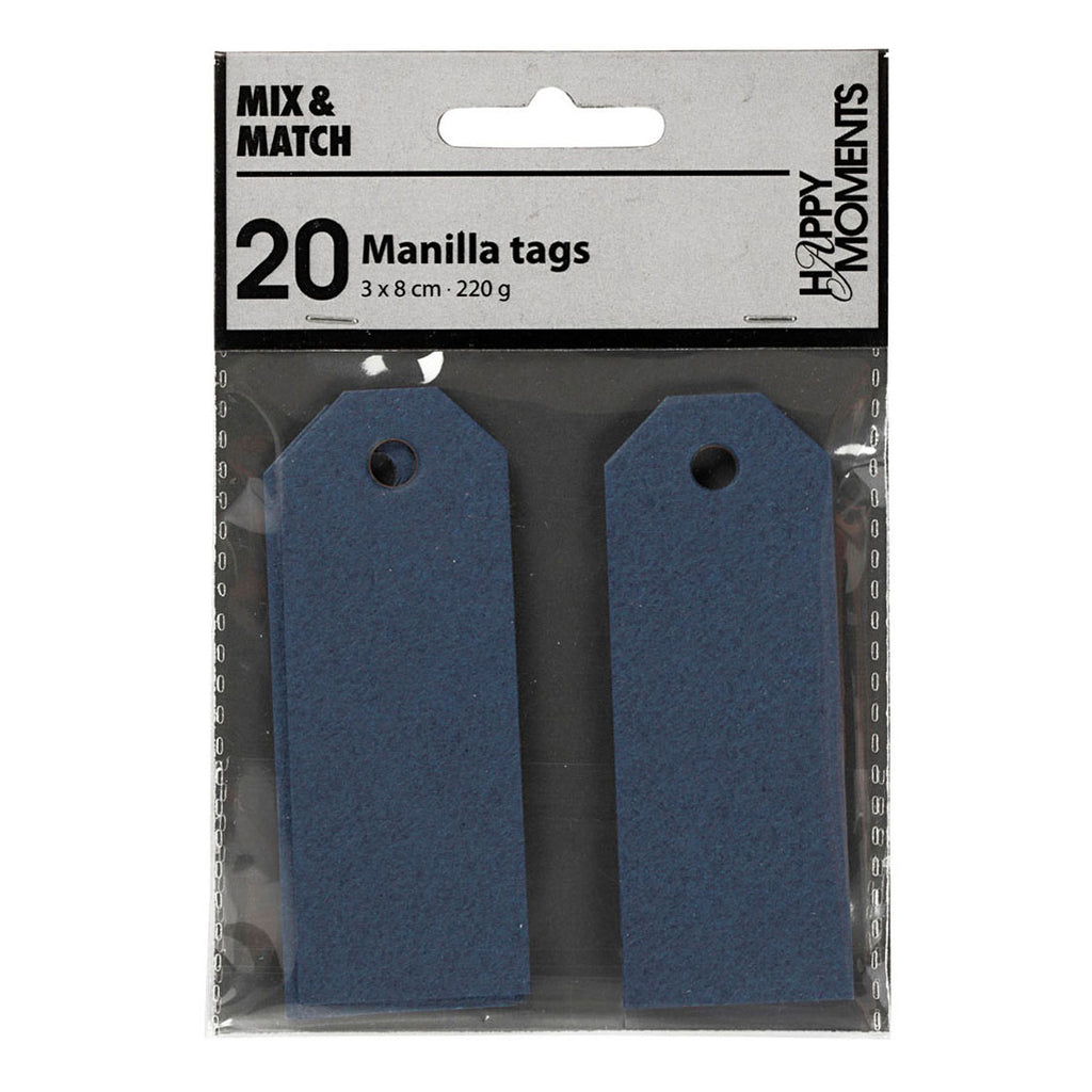 Creativ Company Manila-Etiketten, Größe 3 x 8 cm, 220 g, blau, 20 Stück pro Packung