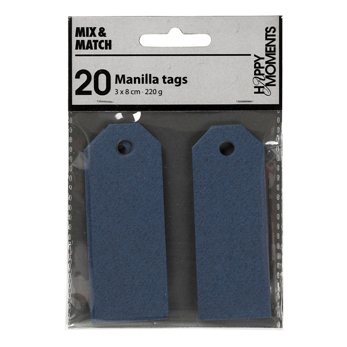 Creativ Company Manila-Etiketten, Größe 3 x 8 cm, 220 g, blau, 20 Stück pro Packung