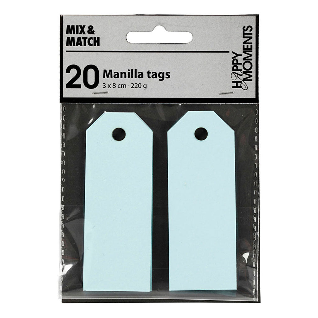 Creativ Company Manila-Etiketten, Größe 3 x 8 cm, 220 g, hellblau, 20 Stück pro Schachtel