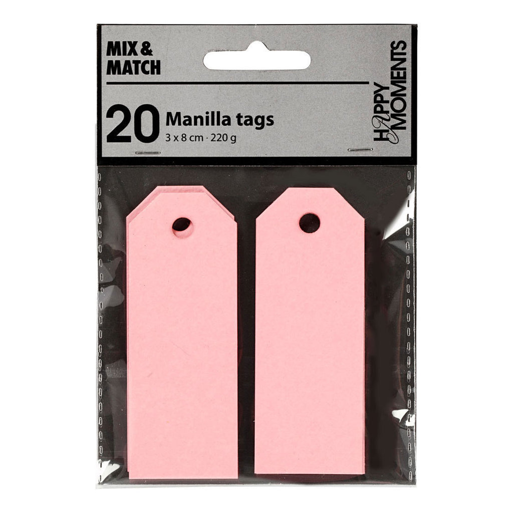 Creativ company manilla-labels, afm 3x8 cm, 220 gr, lichtrood, 20 stuk 1 doos