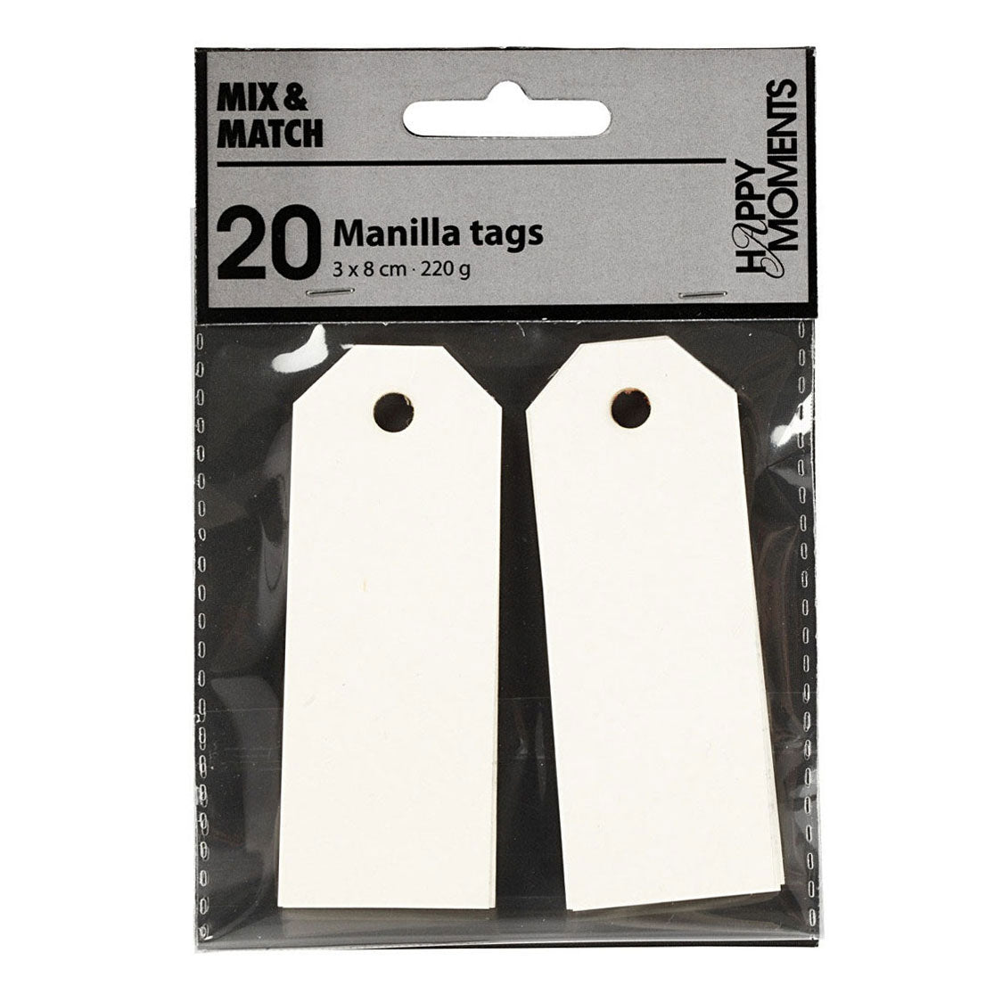 Etiketten der Creativ Company Manila, Größe 3 x 8 cm, 220 g, cremeweiß, 20 Stück pro Packung