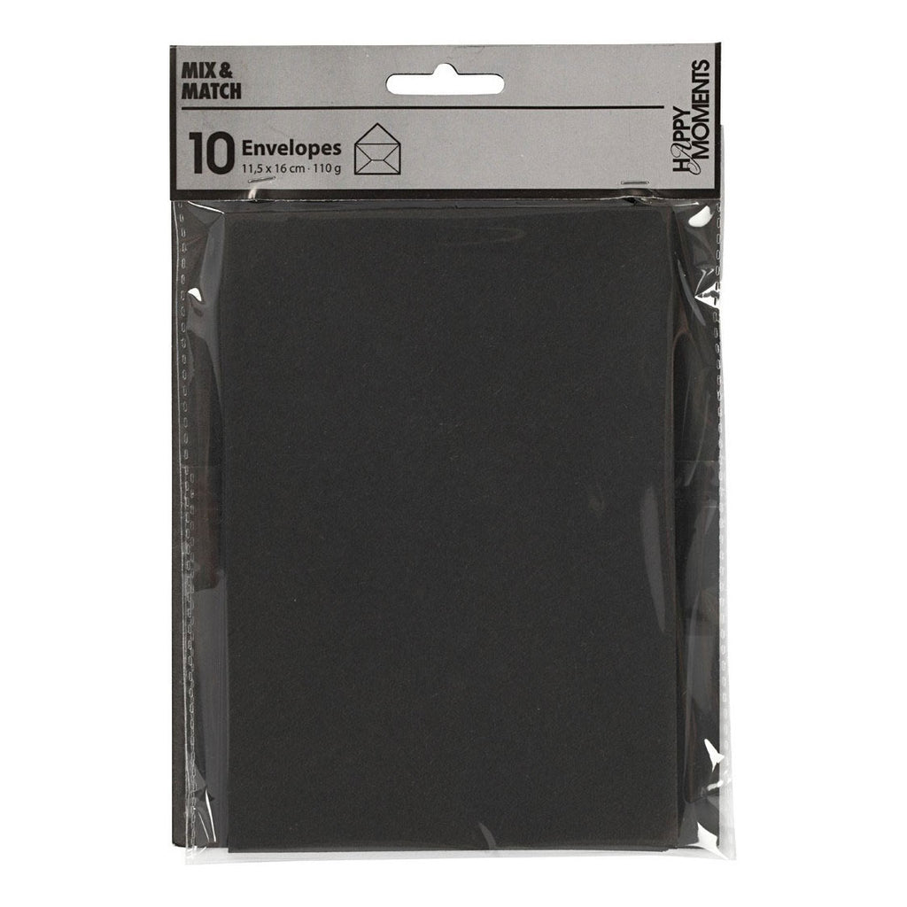 Creativ Company Briefumschläge, Umschlaggröße 11,5 x 16 cm, 110 g, schwarz, 10 Stück pro Packung