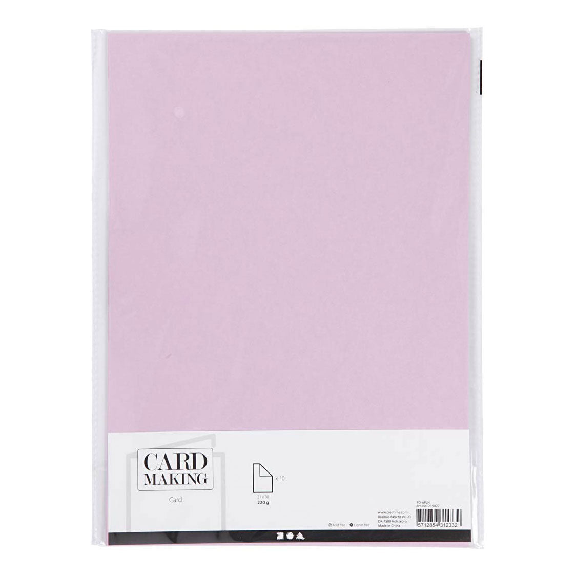Creativ company karton, a4, vel 210x297 mm, 220 gr, lichtpaars, 10 stuk 1 doos