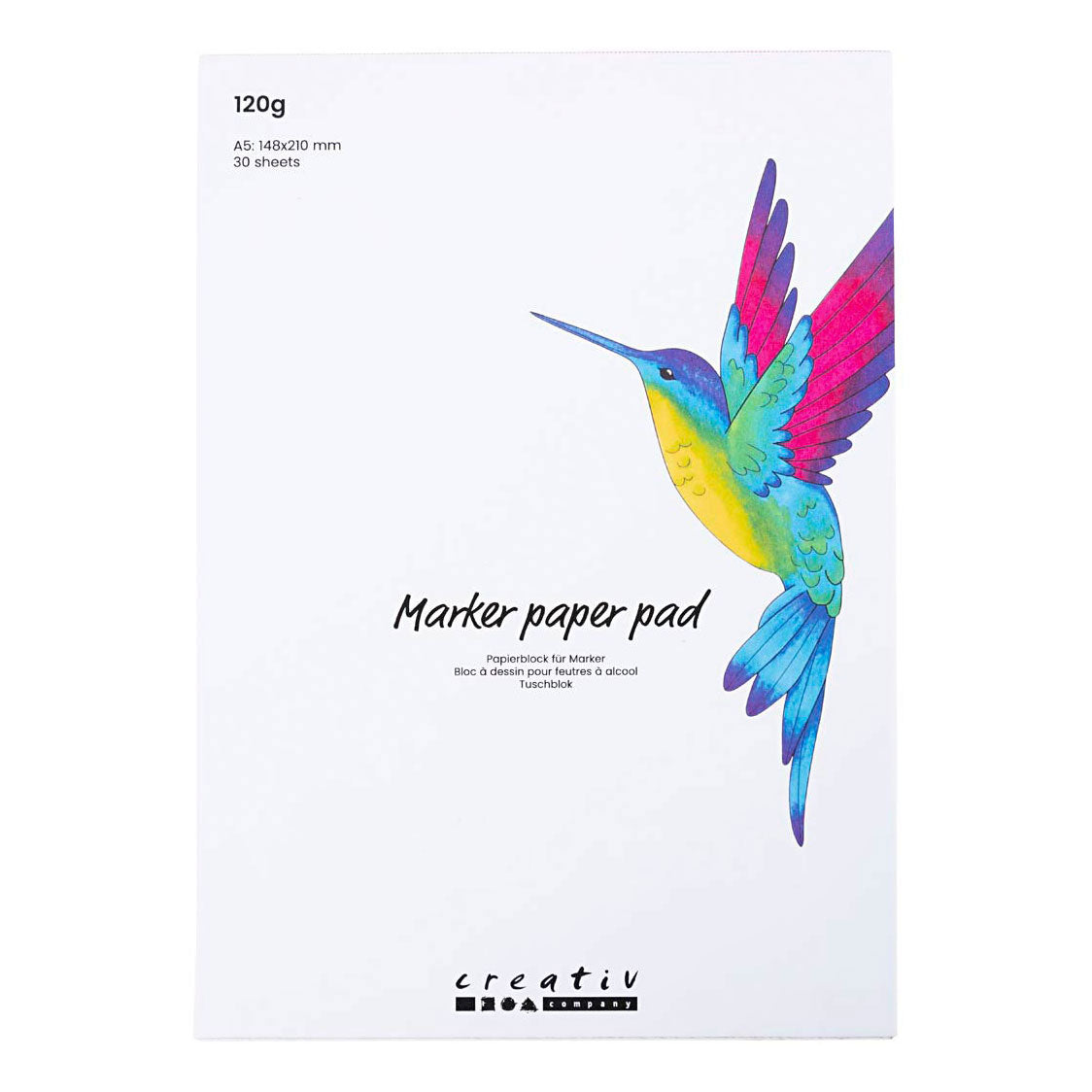 Creativ company papierblok voor stiften, a5, vel 148x210 mm, 120 gr, wit, 30 vel 1 doos