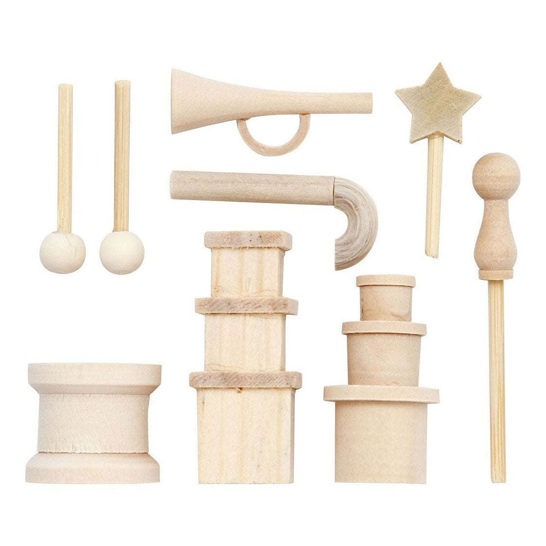 Creativ Company Kleine Holzaccessoires für Dekorationszwecke, 13-teiliges Set.