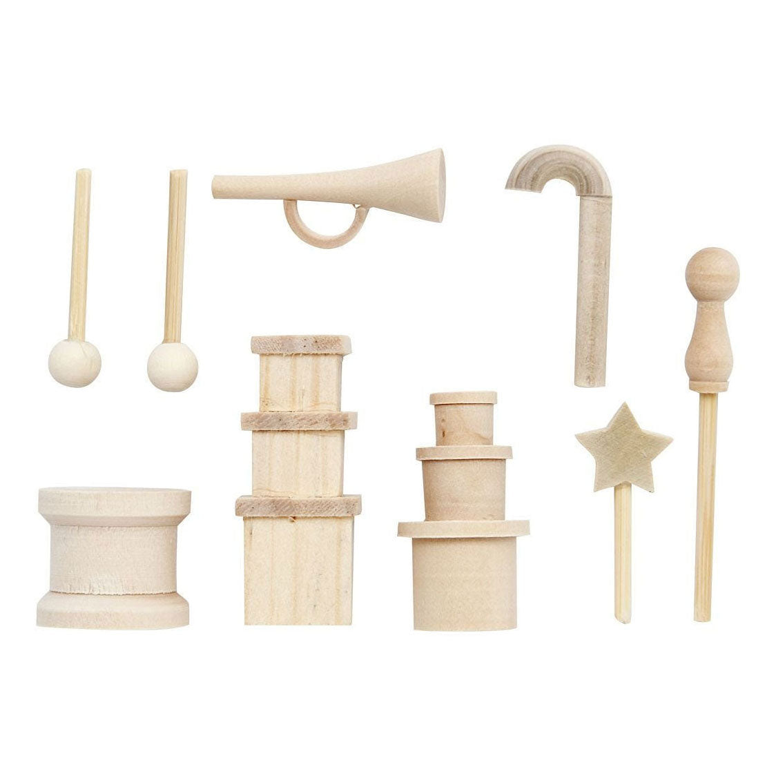 Creativ Company Kleine Holzaccessoires für Dekorationszwecke, 13-teiliges Set.
