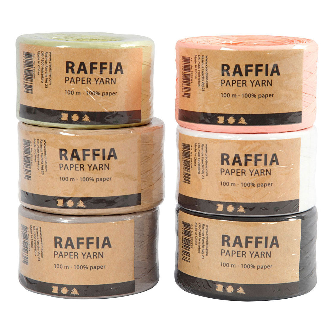 Creativ Company Papier Raffia Garn verschiedene Farben, 6x100m
