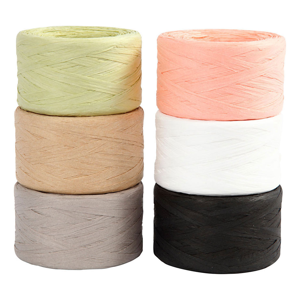 Creativ Company Papier Raffia Garn verschiedene Farben, 6x100m