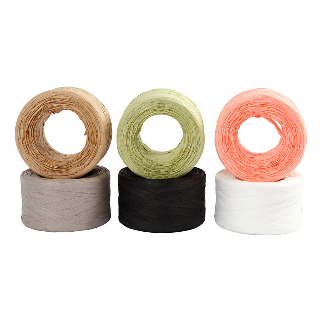 Creativ Company Papier Raffia Garn verschiedene Farben, 6x100m