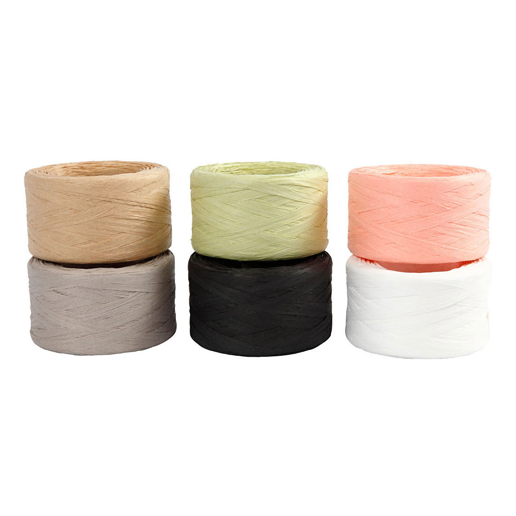 Creativ Company Papier Raffia Garn verschiedene Farben, 6x100m