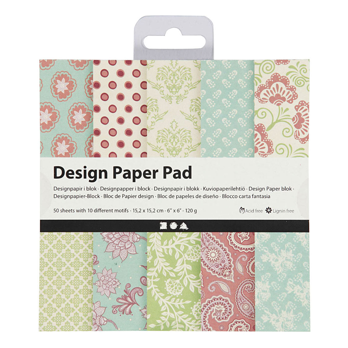 Design papierblok, vel 15,2x15,2 cm, 120 gr, mint groen, paars, 50 vel 1 doos