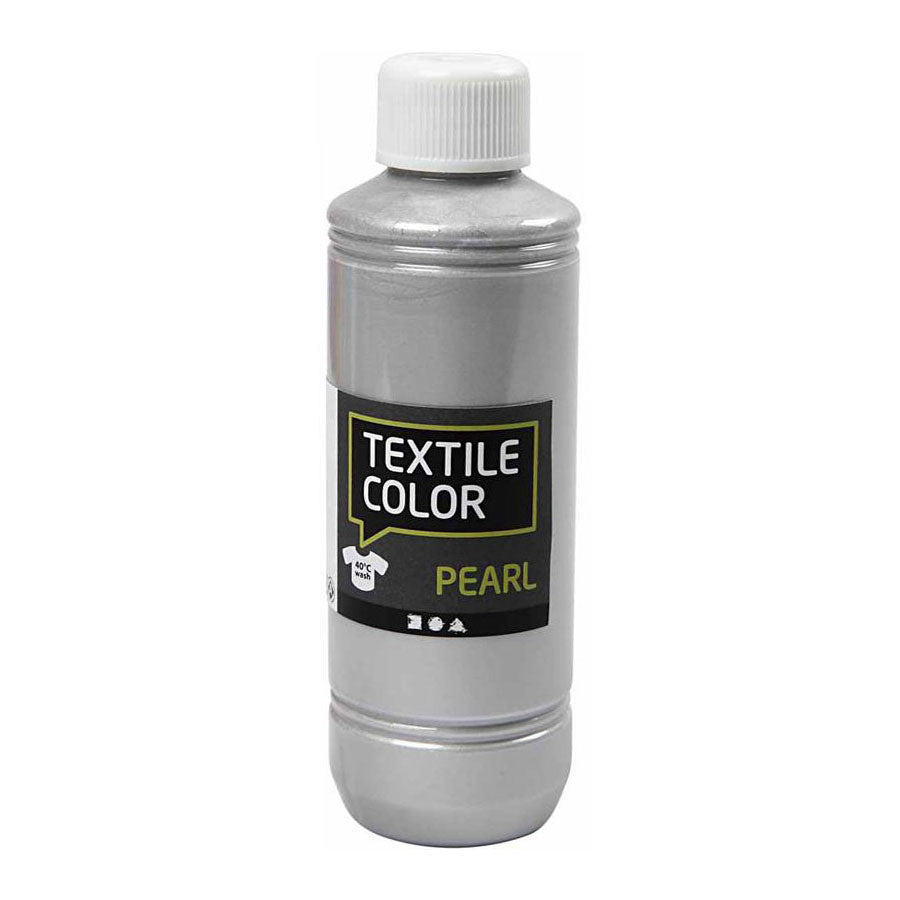 Creativ company textile color dekkende textielverf - zilver parelmoer, 250ml