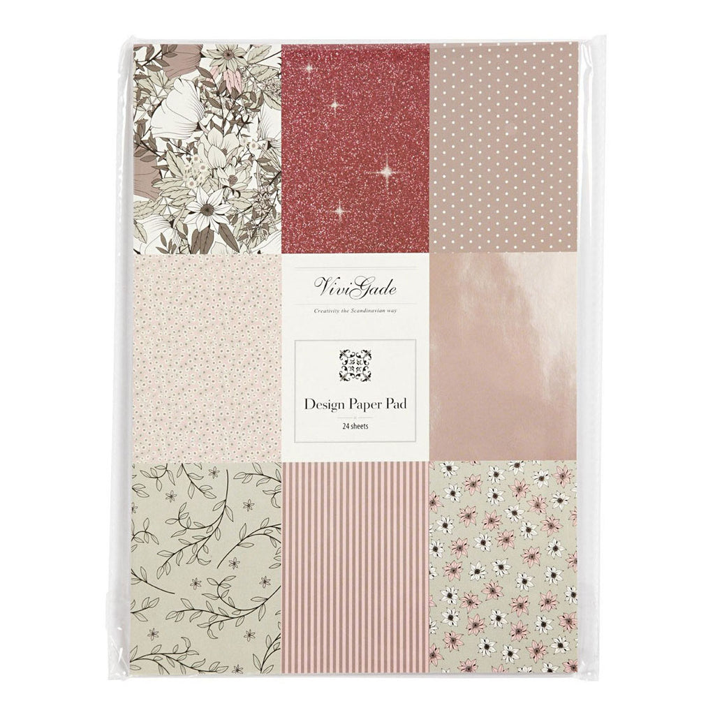 Creativ company design papierblok, afm 21x30 cm, 120+128 gr, beige, bruin, roze, wit, 24 vel 1 doos
