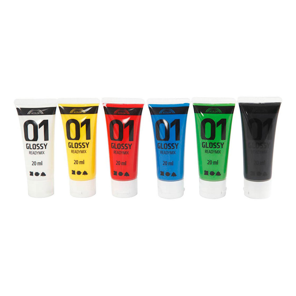 Creativ Company Acrylfarbe für Kinder, glänzende Standardfarben, 6 x 20 ml