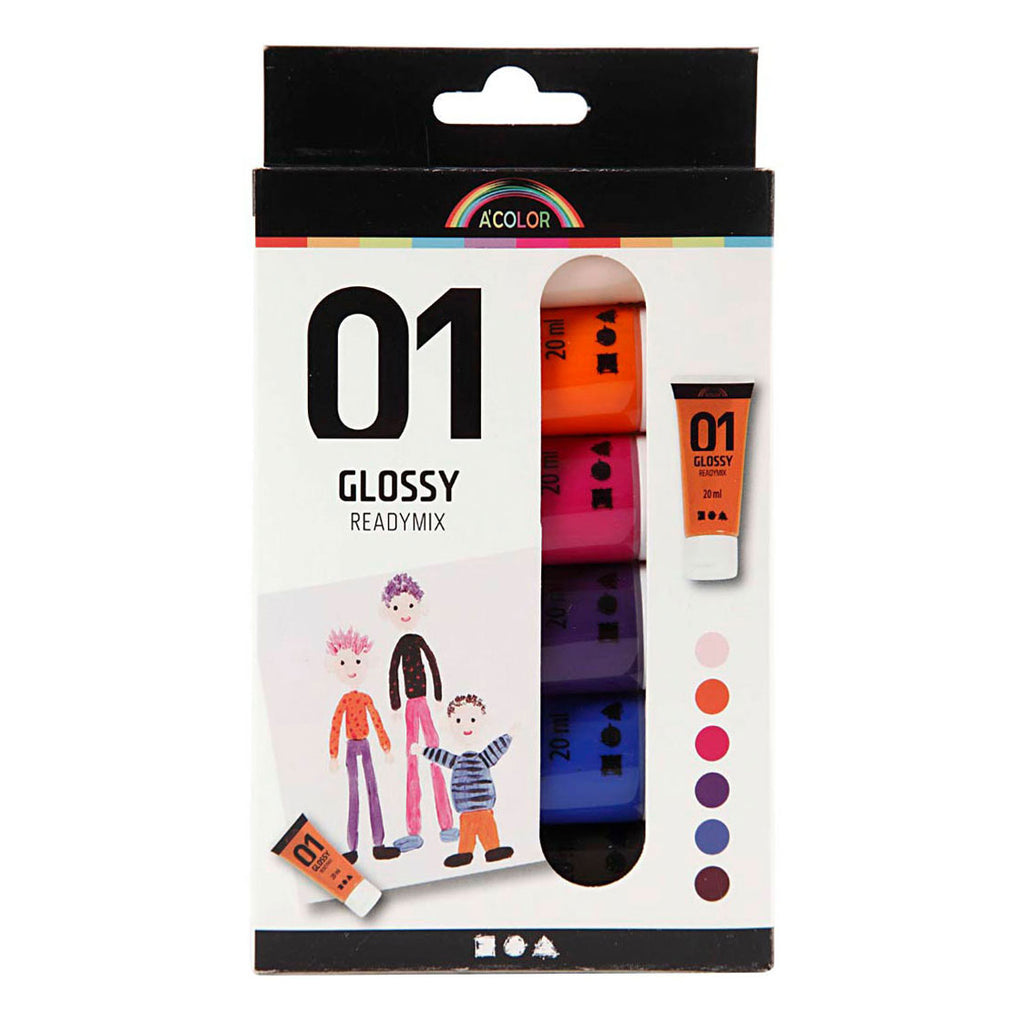 Creativ Company Acrylfarbe für Kinder, glänzend, extra Farben, 6 x 20 ml