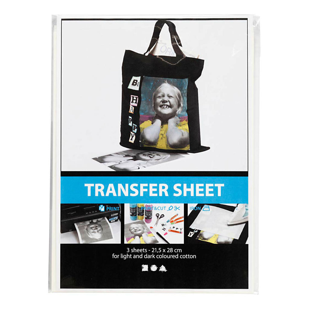 Creativ Company Transferfolien, Blattgröße 21,5 x 28 cm, für dunkle und helle Textilien, weiß, 3 Blatt pro Packung