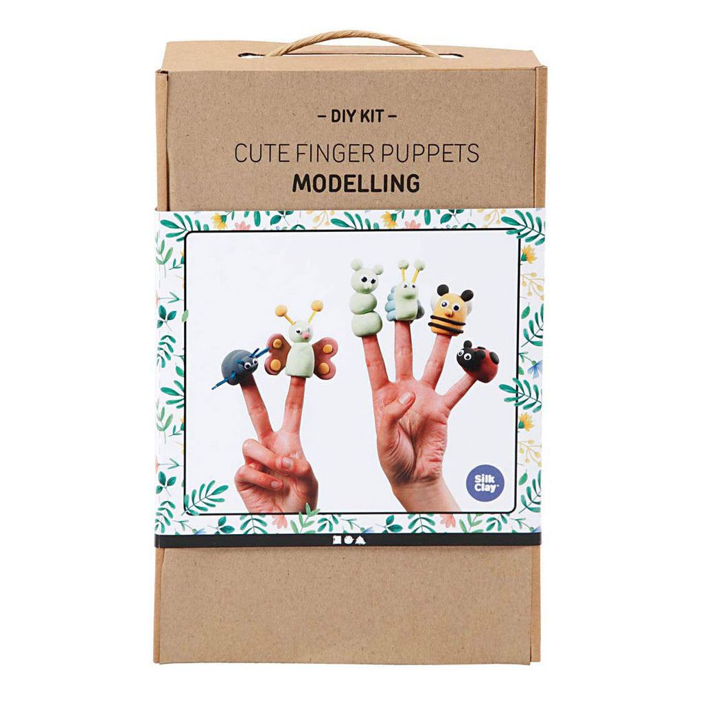 Kreatives Set mit niedlichen Fingerpuppen aus Seidenknetmasse